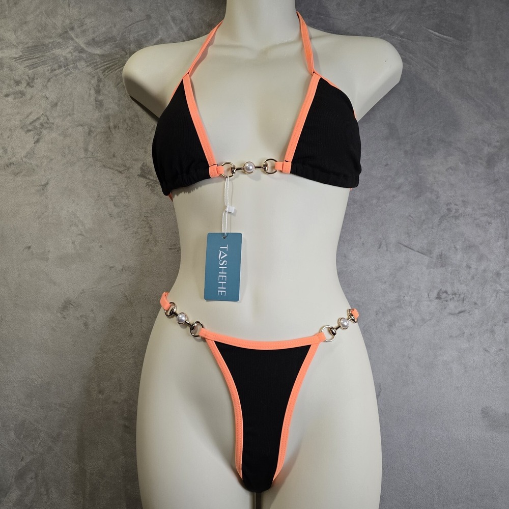Tashehe 2 Piece Bikini Set Thong‎ Swimsuit Size Small Triangle String Cheeky